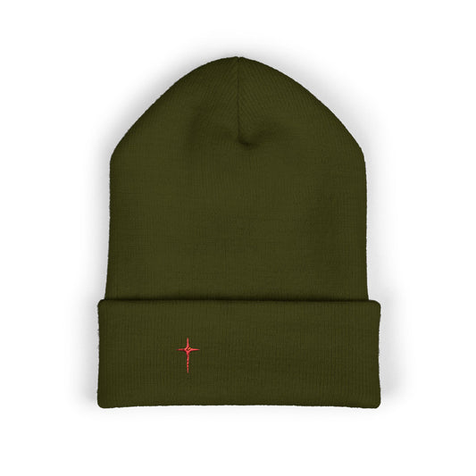 Embroidered Minimal Star Cuffed Beanie — Classic Knit Winter Hat