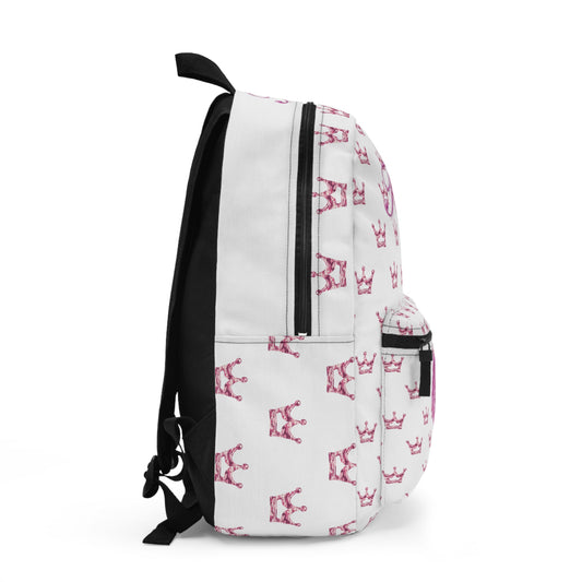Faith Pink Crown Pattern Backpack — Cute Religious School Bag for Girls