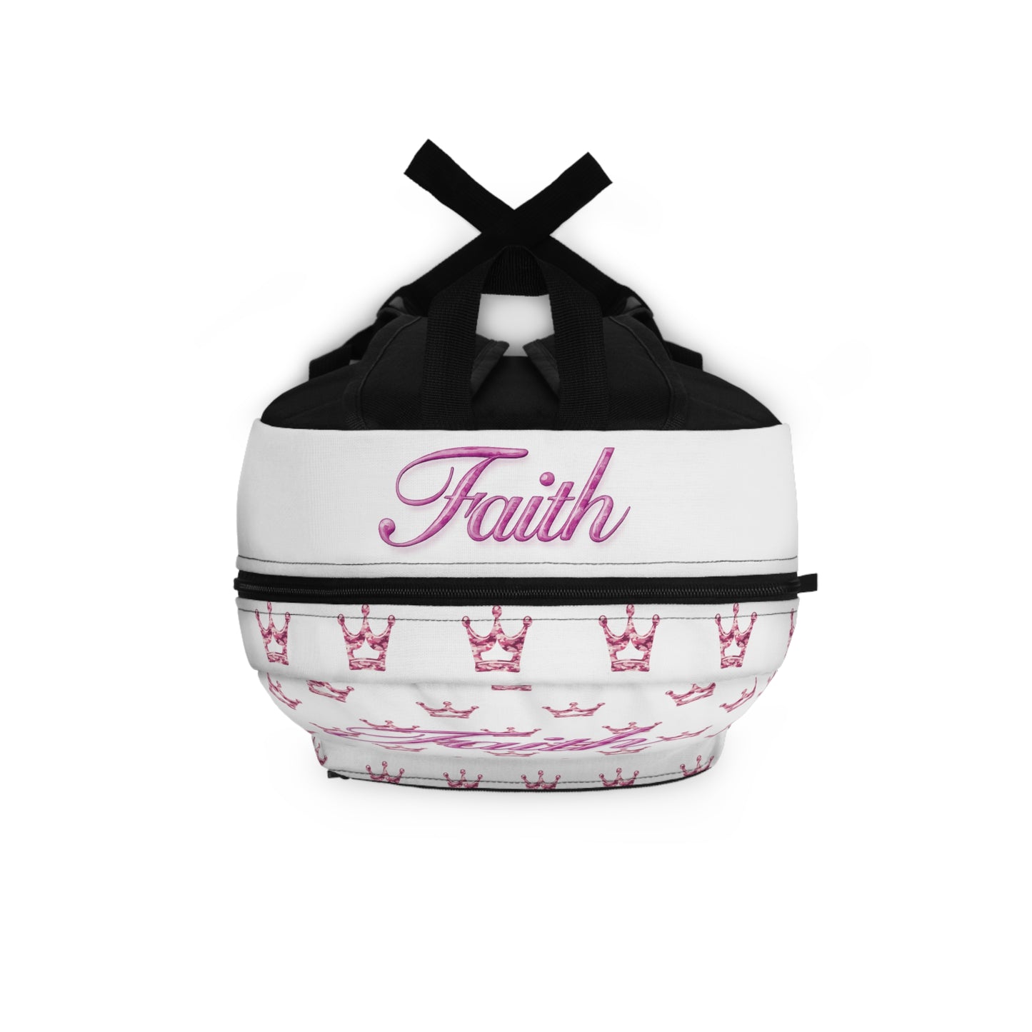 Faith Pink Crown Pattern Backpack — Cute Religious School Bag for Girls