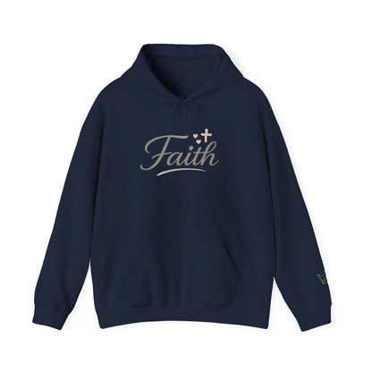 Faith Script Hoodie — Inspirational Christian Pullover with Cross Accent