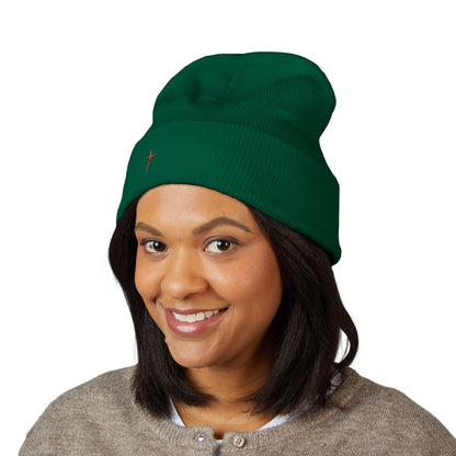 Embroidered Minimal Star Cuffed Beanie — Classic Knit Winter Hat