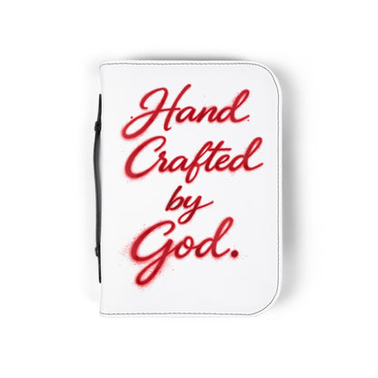 Bible Cover — "Hand Crafted by God" Zippered Bible Case with Red Crown Design