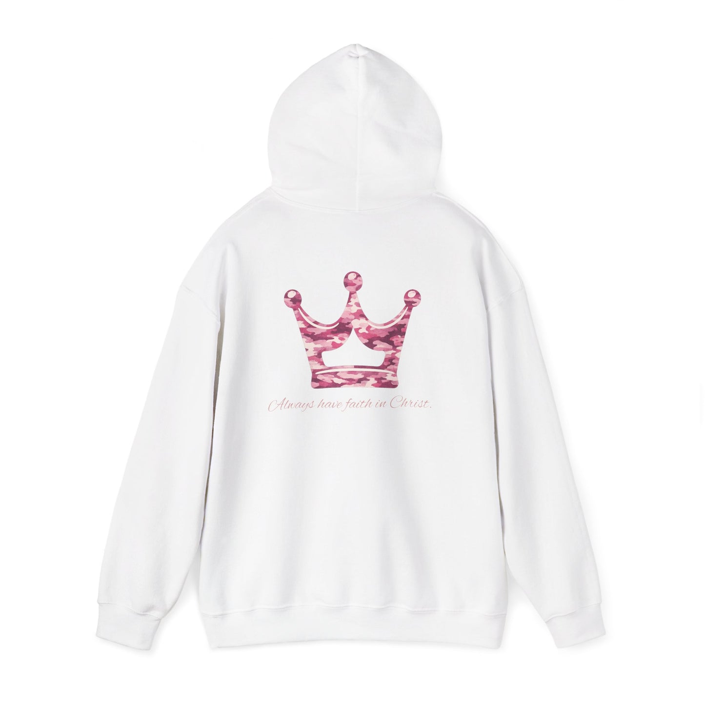 Faith Hoodie — Pink Crown Christian Sweatshirt (Script Faith text)