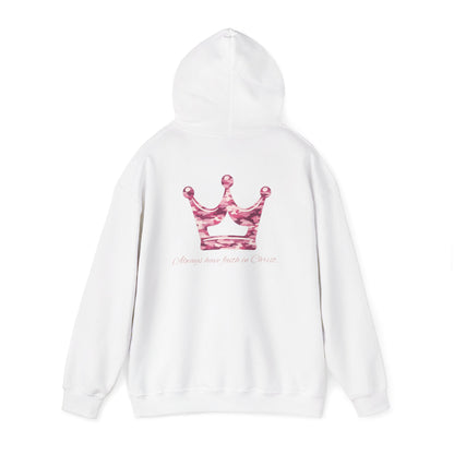 Faith Hoodie — Pink Crown Christian Sweatshirt (Script Faith text)