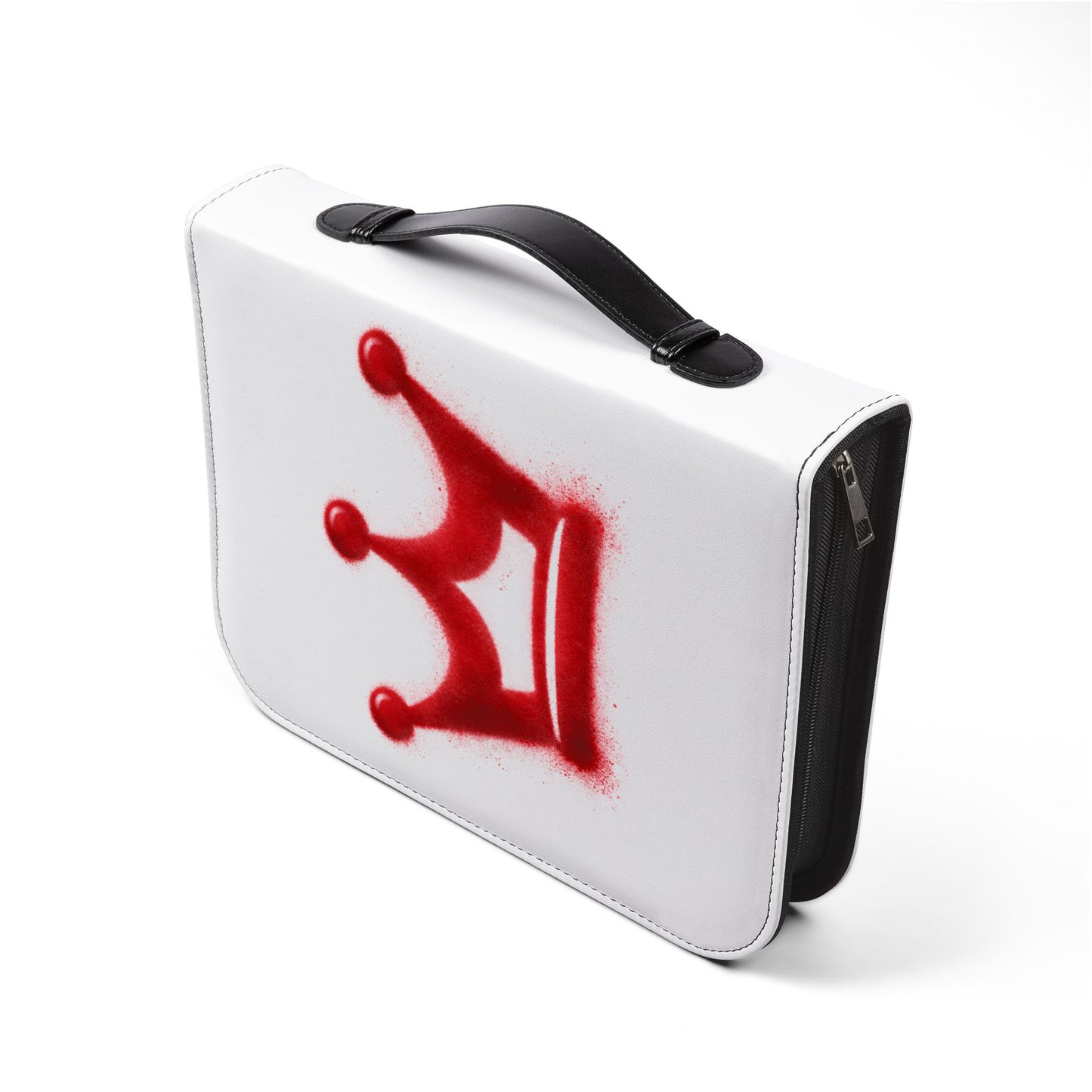 Bible Cover — "Hand Crafted by God" Zippered Bible Case with Red Crown Design