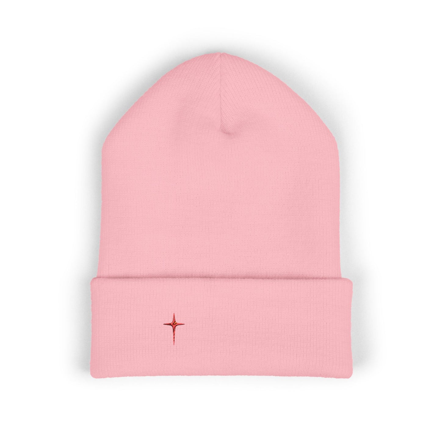 Embroidered Minimal Star Cuffed Beanie — Classic Knit Winter Hat