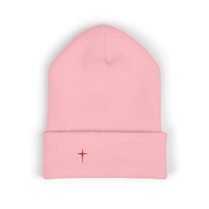 Embroidered Minimal Star Cuffed Beanie — Classic Knit Winter Hat