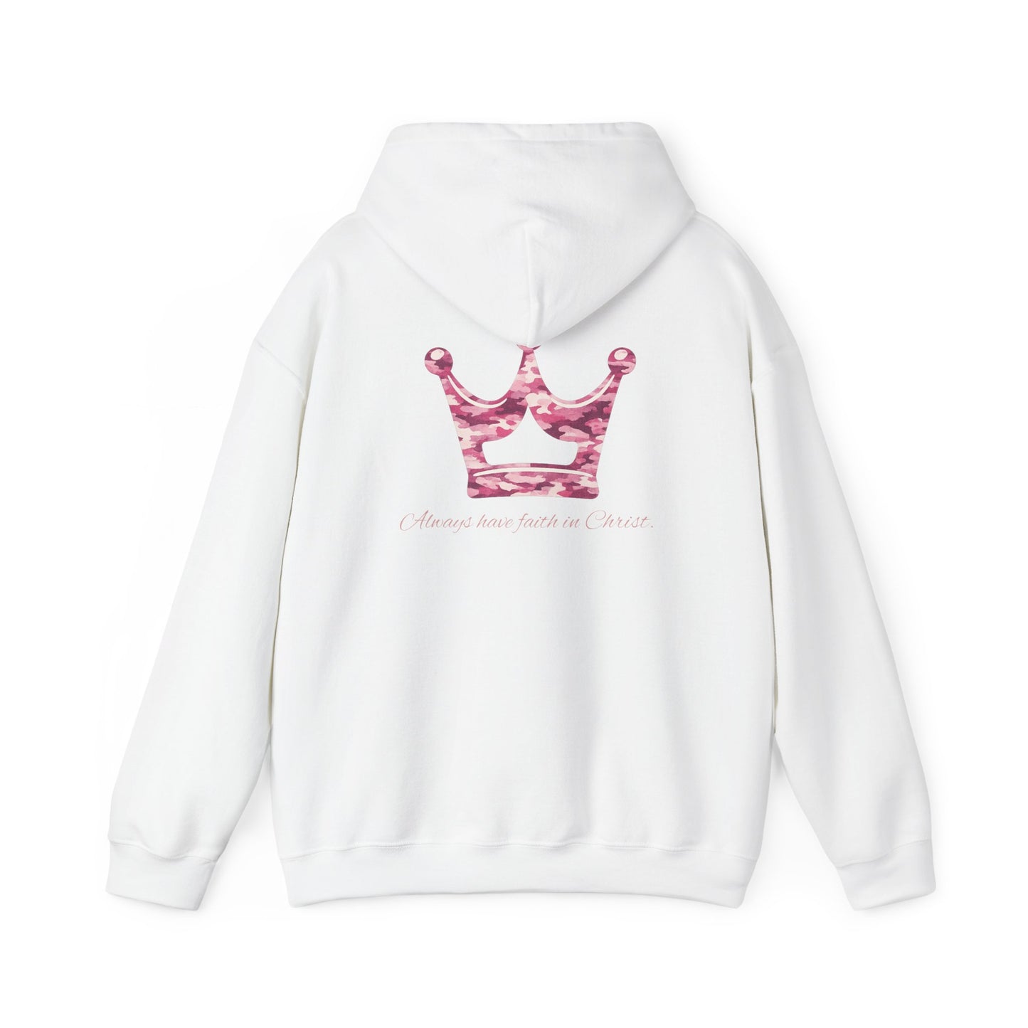Faith Hoodie — Pink Crown Christian Sweatshirt (Script Faith text)