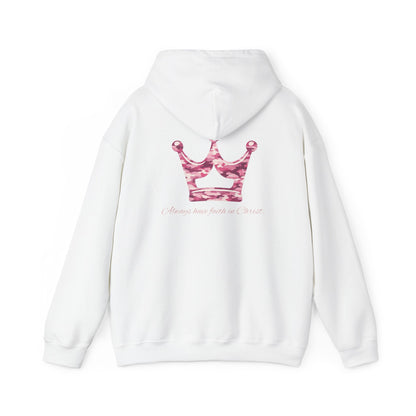 Faith Hoodie — Pink Crown Christian Sweatshirt (Script Faith text)