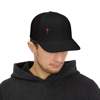 Embroidered Cross Snapback Trucker Hat