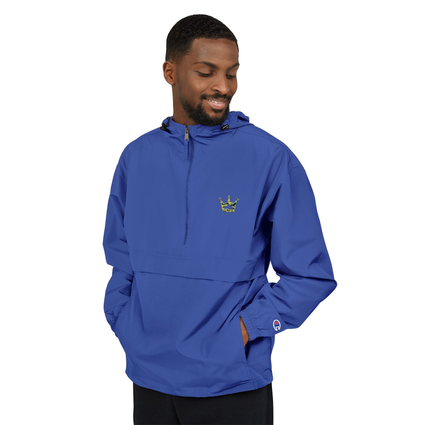 Packable Orange Anorak Jacket — Lightweight Hooded Windbreaker with Small Embroidered Design