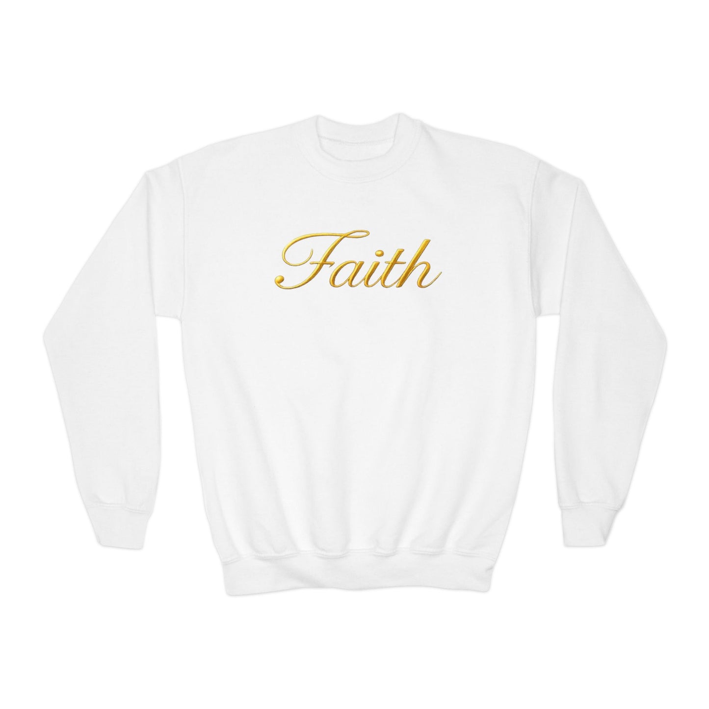 Youth Sweatshirt "Faith" Gold Script – Inspirational Kids Crewneck