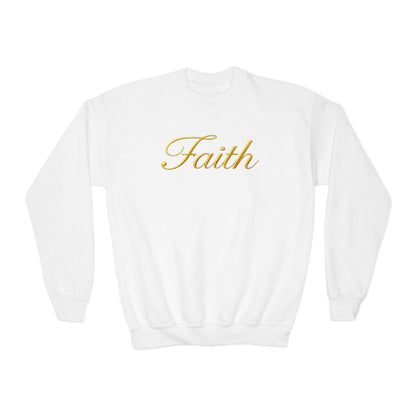 Youth Sweatshirt "Faith" Gold Script – Inspirational Kids Crewneck