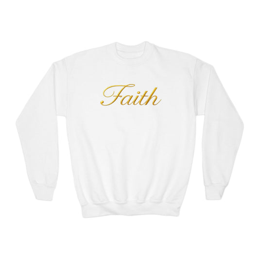 Youth Sweatshirt "Faith" Gold Script – Inspirational Kids Crewneck