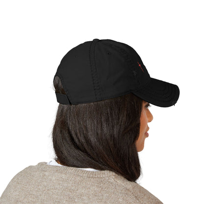 Distressed Embroidered Cross Dad Hat — Retro Worn Baseball Cap