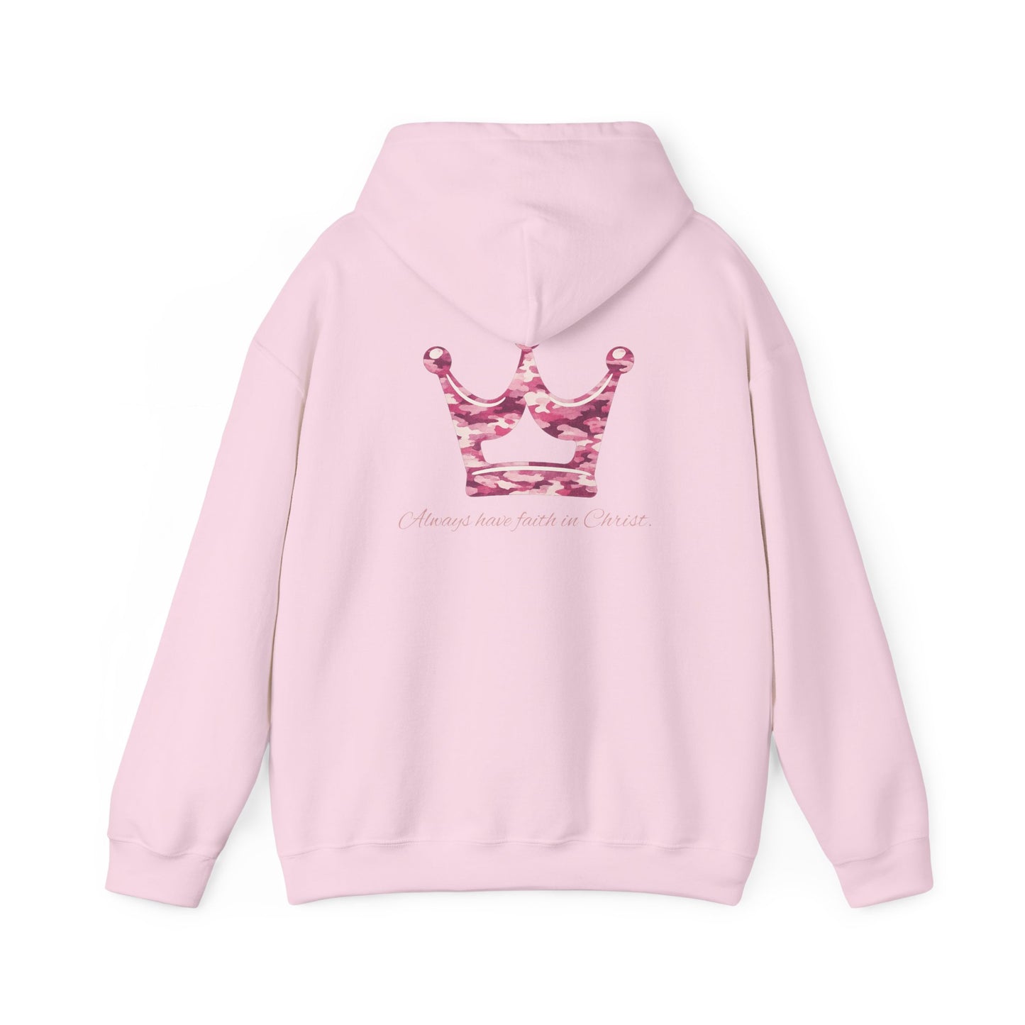 Faith Hoodie — Pink Crown Christian Sweatshirt (Script Faith text)