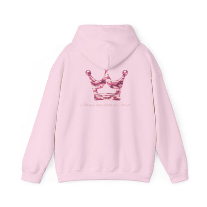 Faith Hoodie — Pink Crown Christian Sweatshirt (Script Faith text)