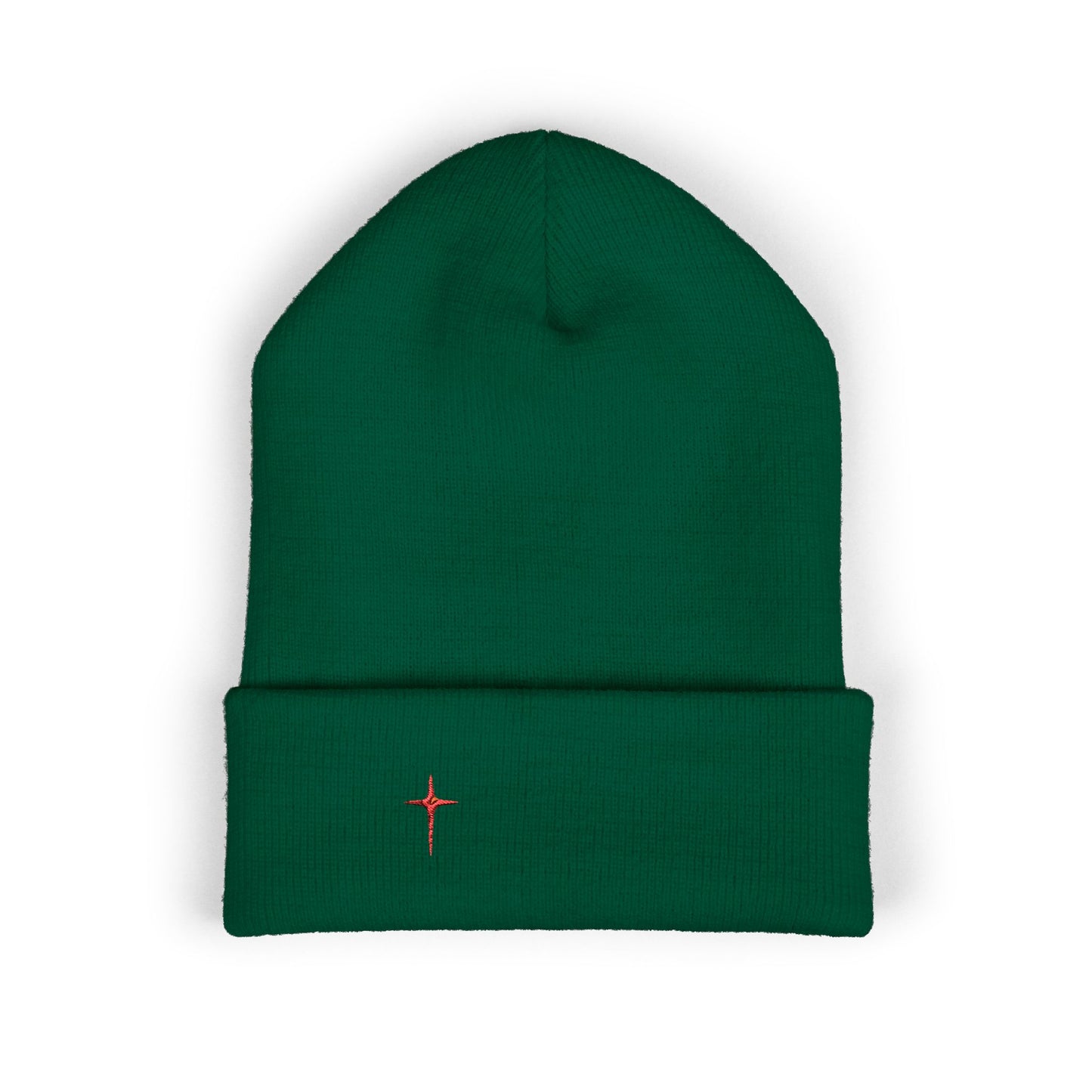 Embroidered Minimal Star Cuffed Beanie — Classic Knit Winter Hat