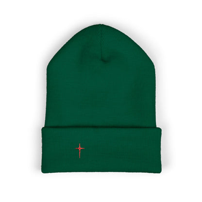 Embroidered Minimal Star Cuffed Beanie — Classic Knit Winter Hat