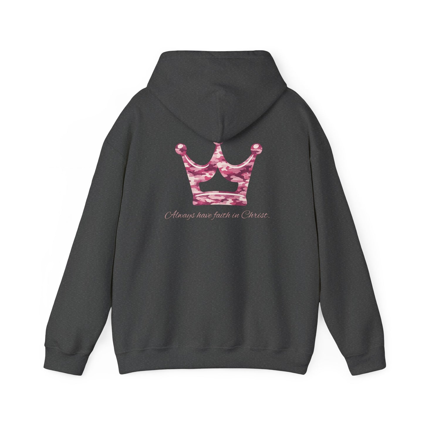 Faith Hoodie — Pink Crown Christian Sweatshirt (Script Faith text)