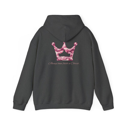 Faith Hoodie — Pink Crown Christian Sweatshirt (Script Faith text)