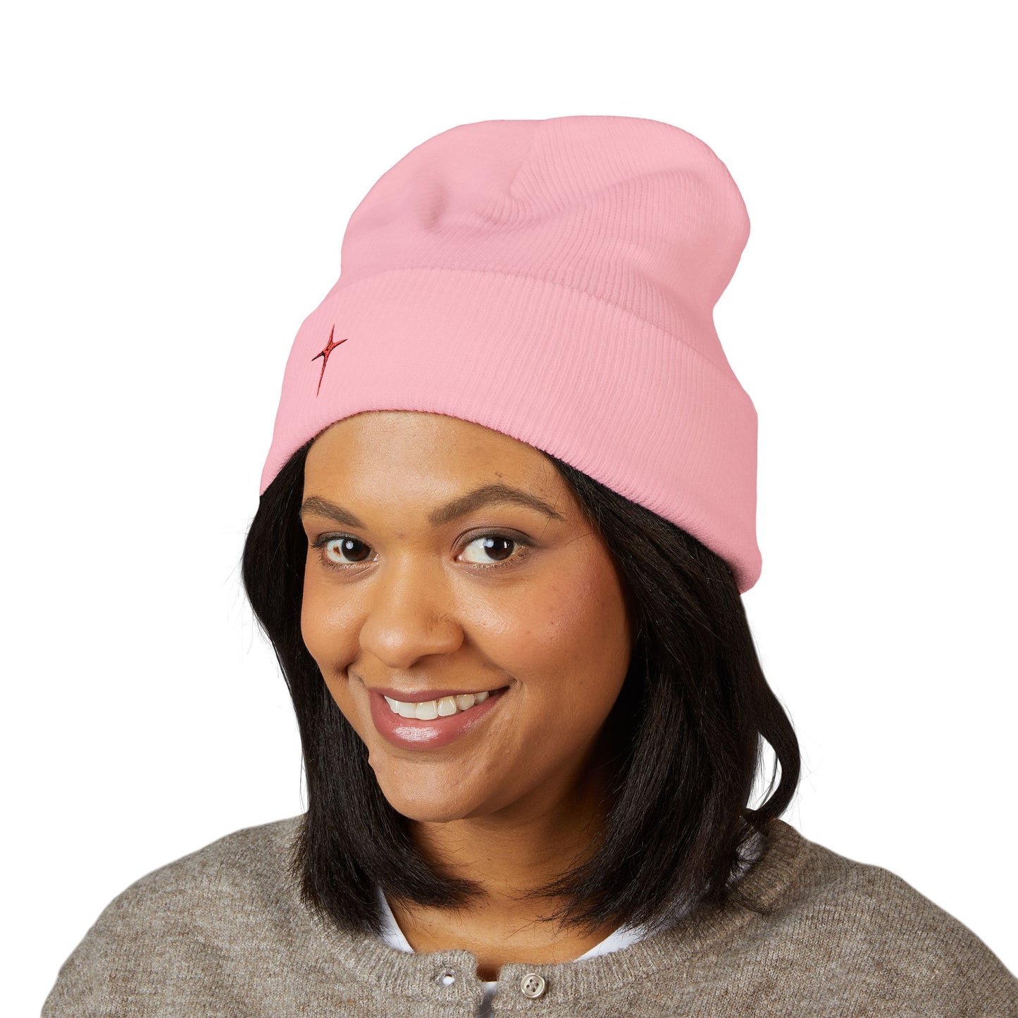 Embroidered Red Star Cuffed Beanie