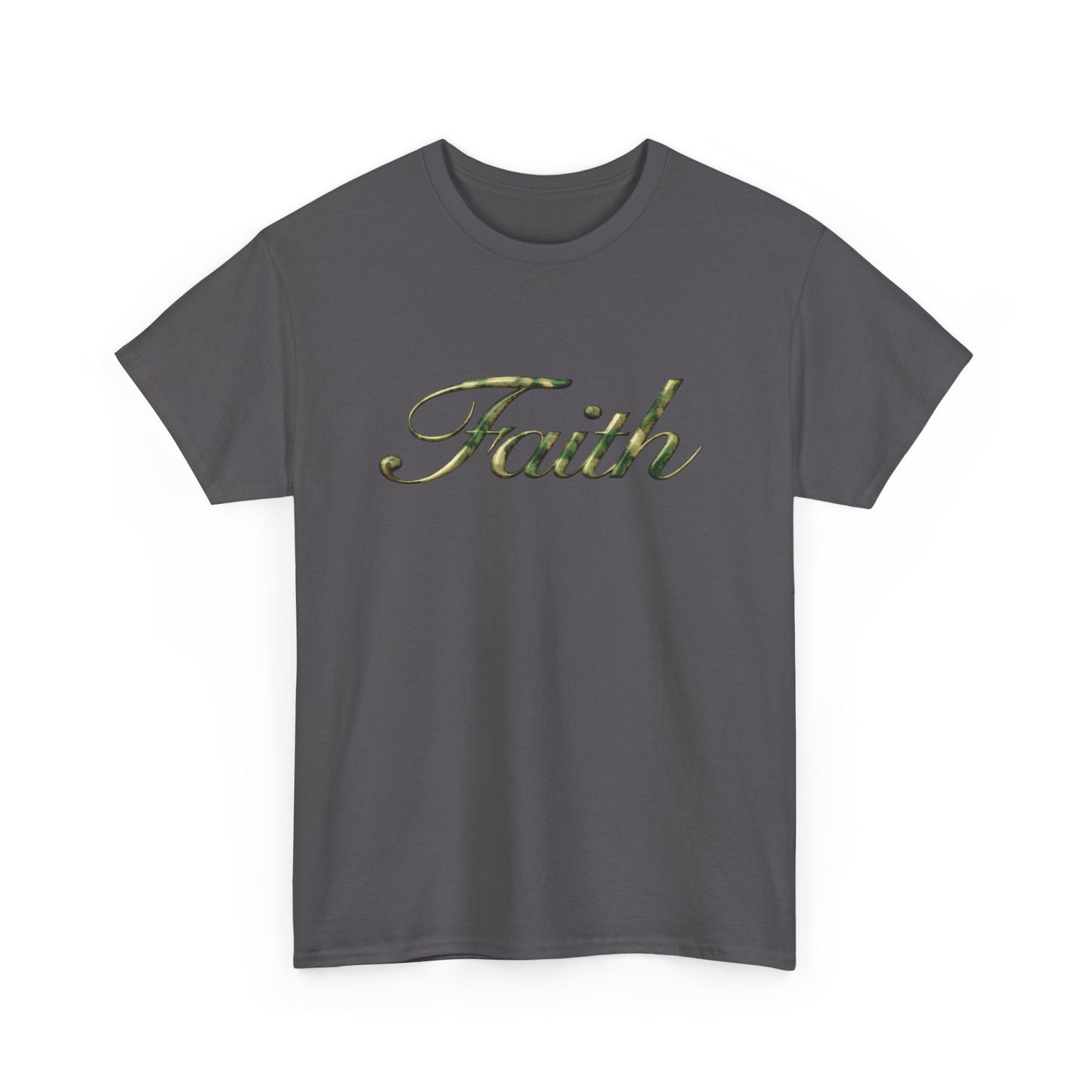 Faith Script Tee — Camouflage Crown Graphic Shirt