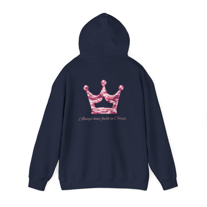 Faith Hoodie — Pink Crown Christian Sweatshirt (Script Faith text)