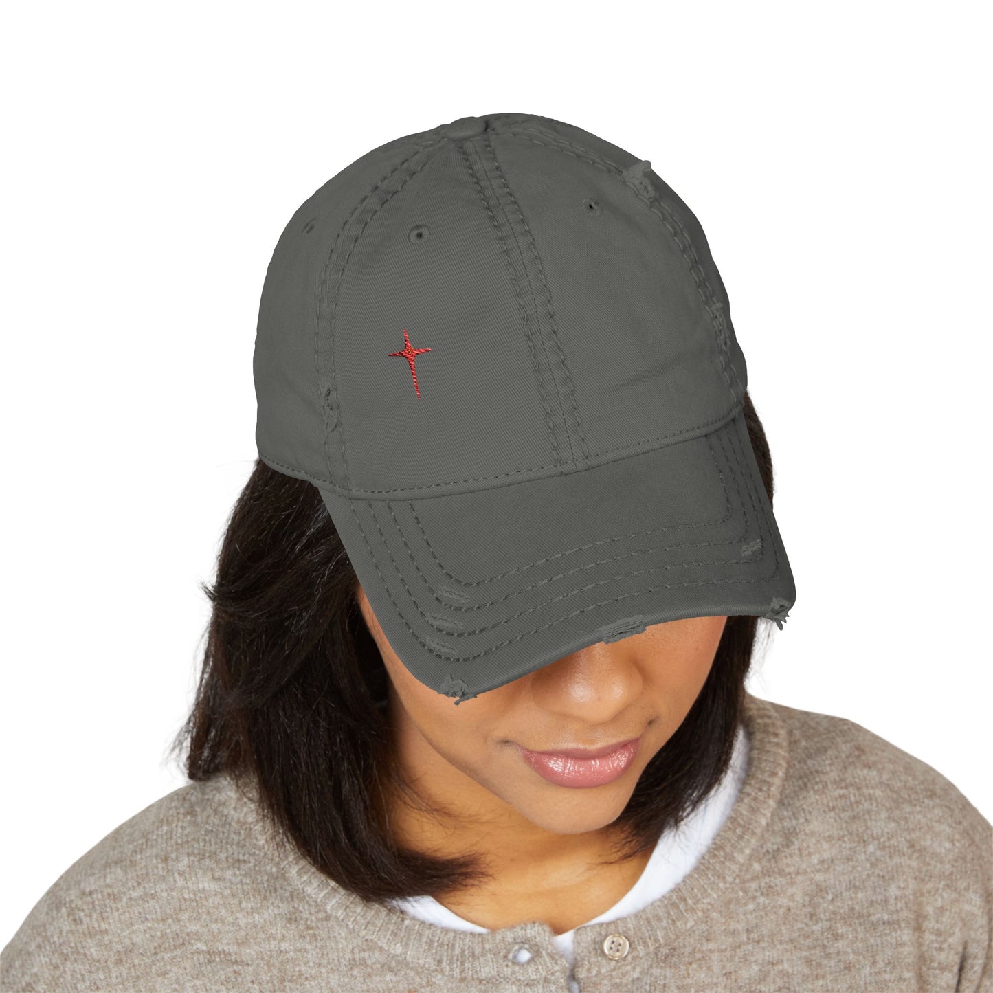 Distressed Embroidered Cross Dad Hat — Retro Worn Baseball Cap