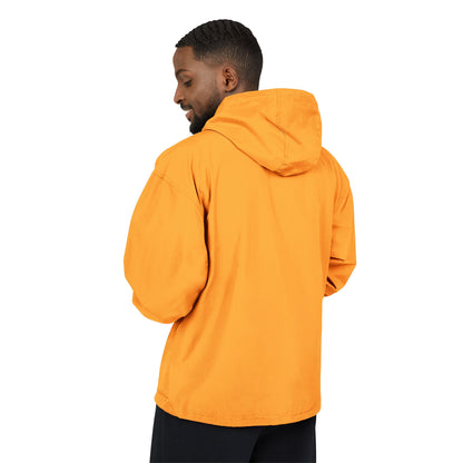 Packable Orange Anorak Jacket — Lightweight Hooded Windbreaker with Small Embroidered Design