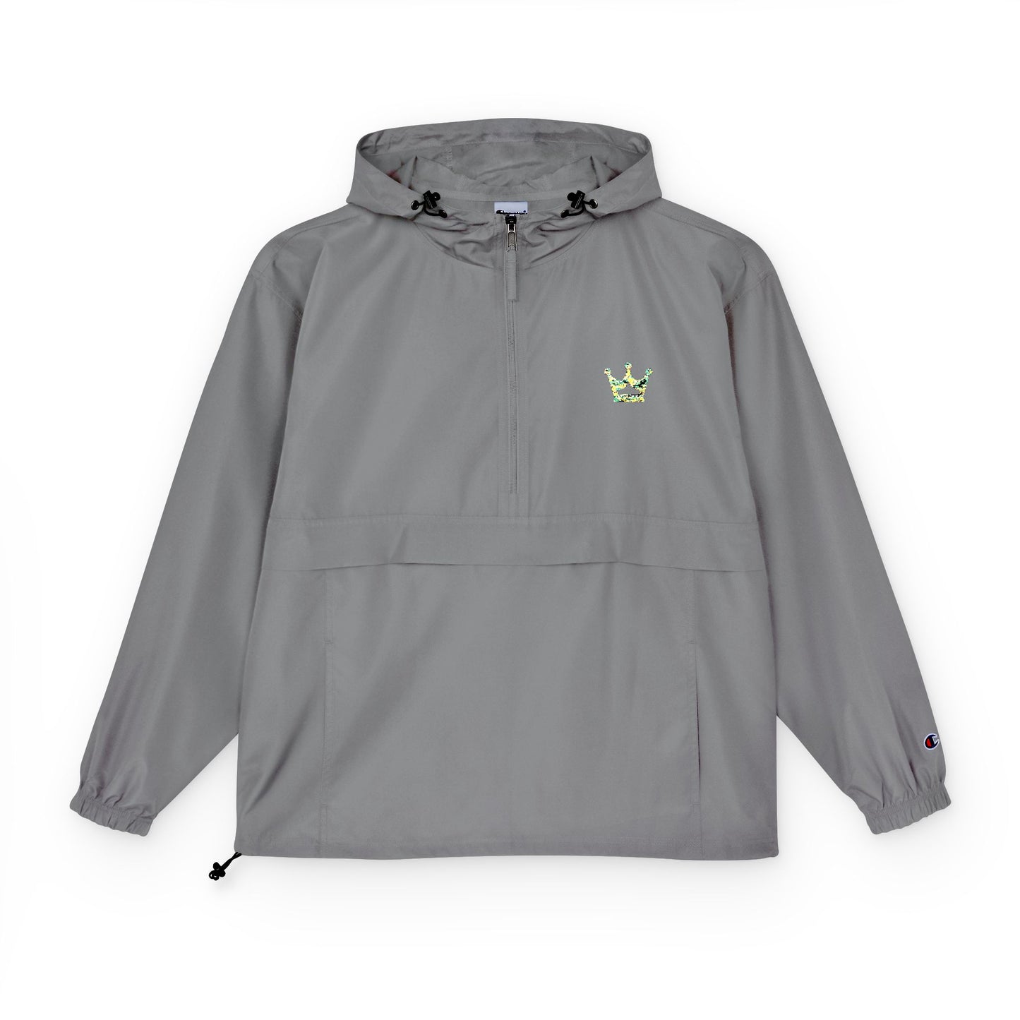 Packable Orange Anorak Jacket — Lightweight Hooded Windbreaker with Small Embroidered Design