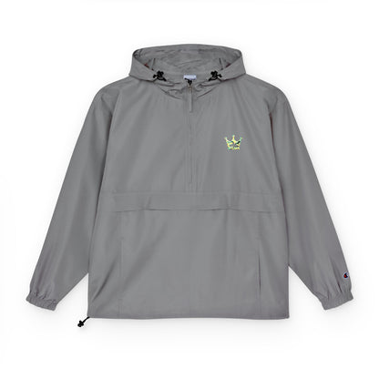 Packable Orange Anorak Jacket — Lightweight Hooded Windbreaker with Small Embroidered Design