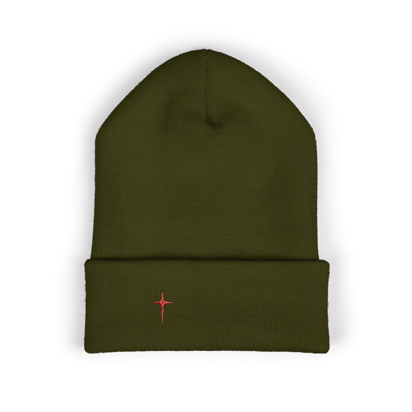 Embroidered Minimal Star Cuffed Beanie — Classic Knit Winter Hat