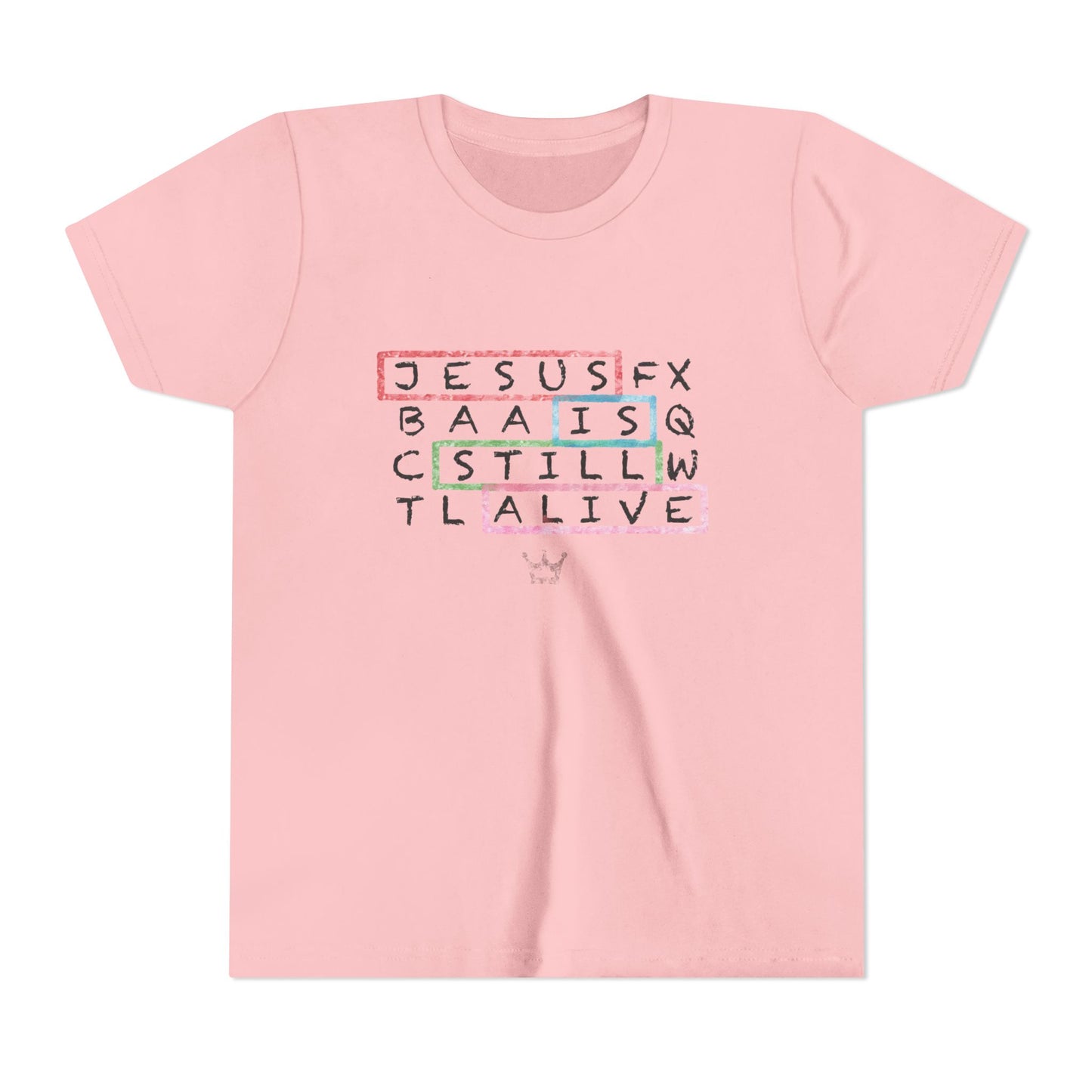 Youth Tee — "Jesus Is Still Alive" Scrabble-Style Christian Graphic