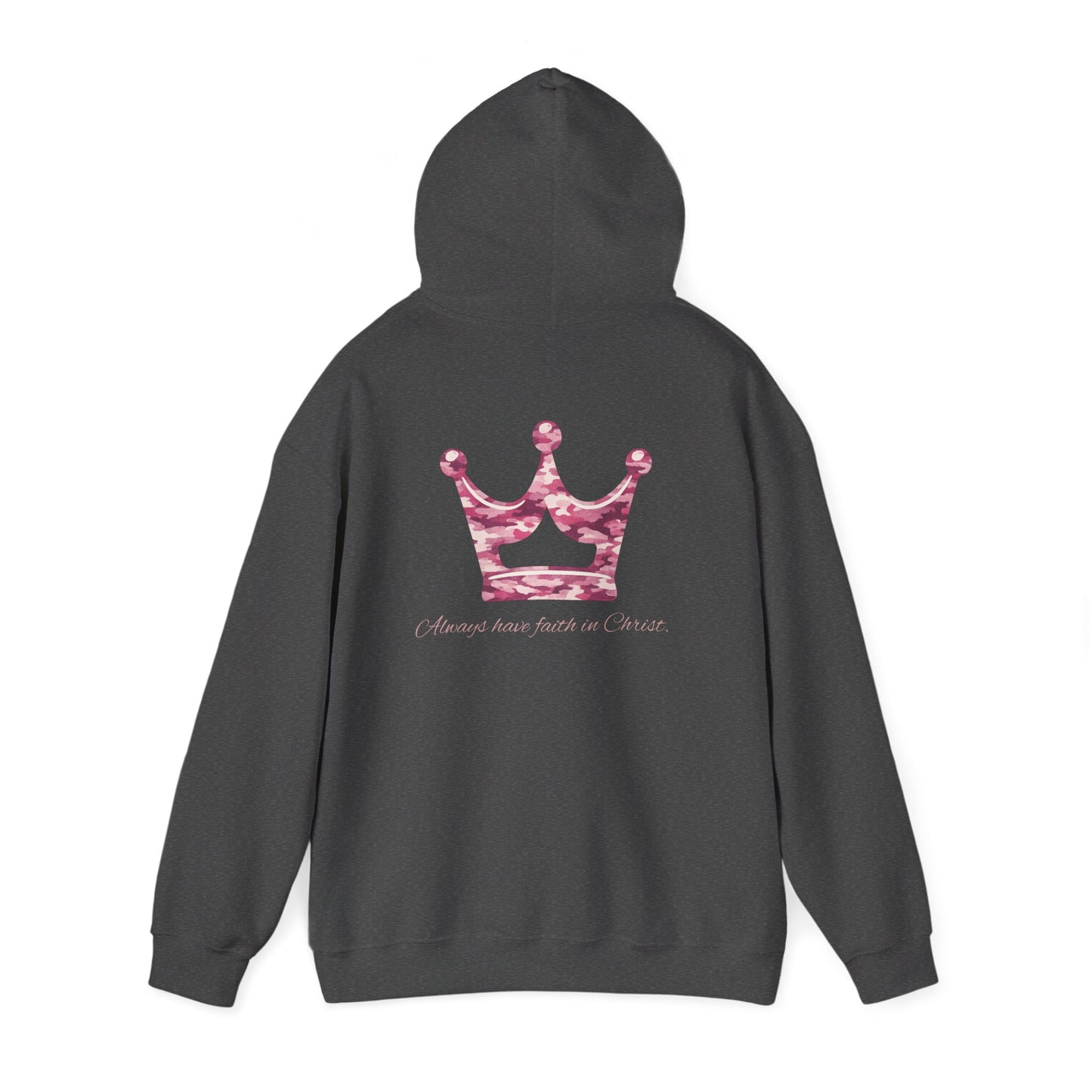 Faith Hoodie — Pink Crown Christian Sweatshirt (Script Faith text)