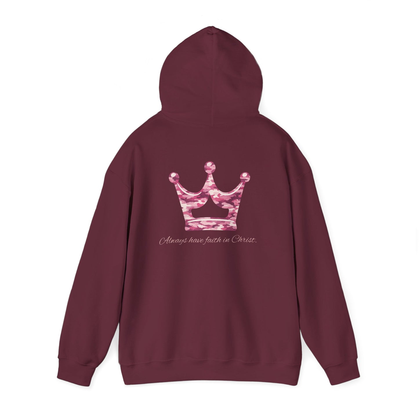 Faith Hoodie — Pink Crown Christian Sweatshirt (Script Faith text)