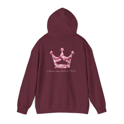 Faith Hoodie — Pink Crown Christian Sweatshirt (Script Faith text)