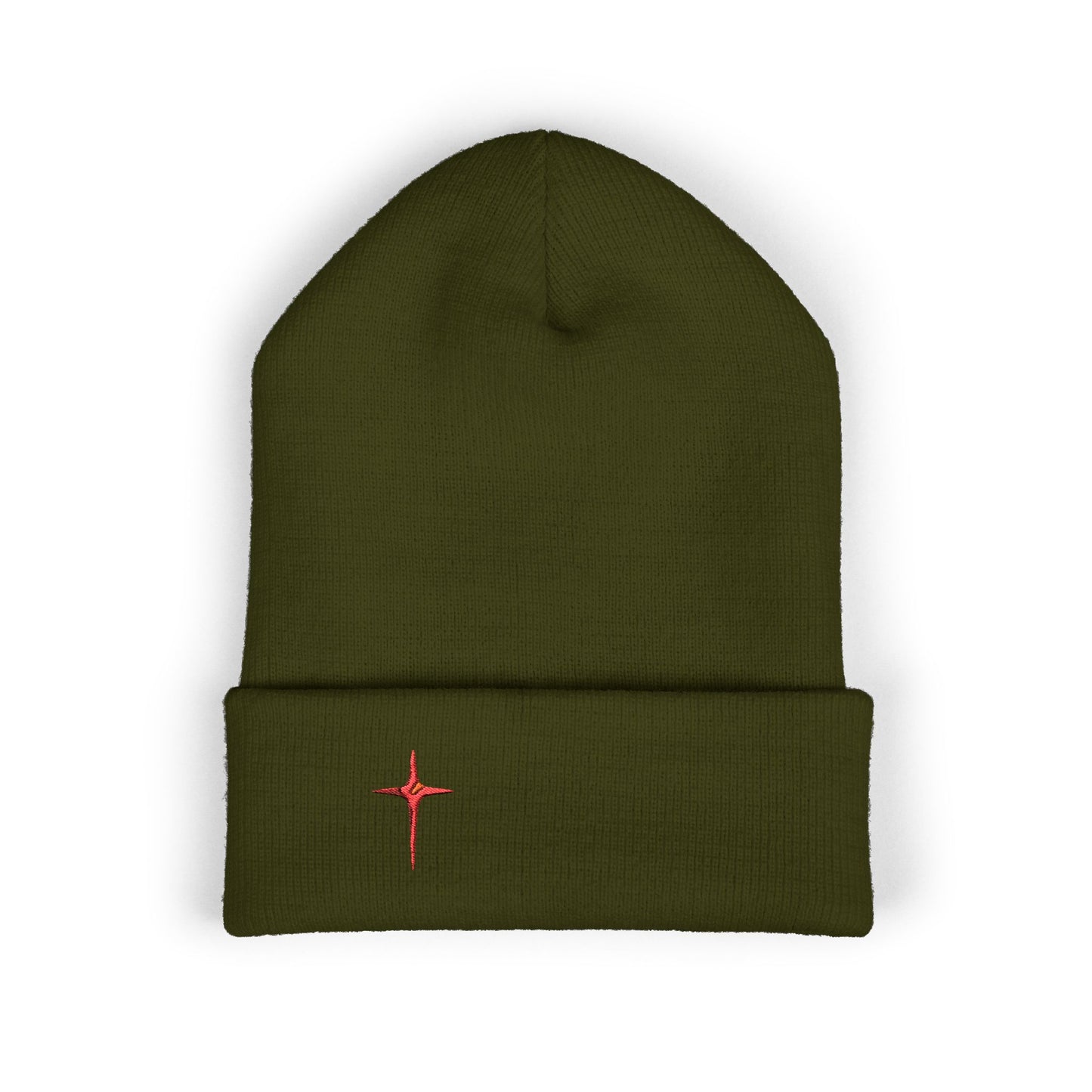 Embroidered Red Star Cuffed Beanie