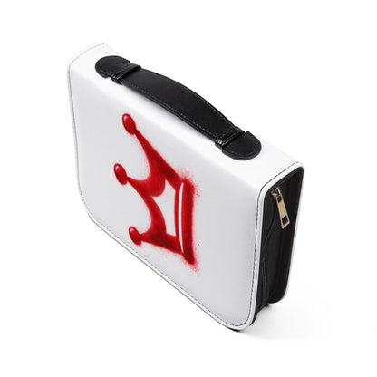 Bible Cover — "Hand Crafted by God" Zippered Bible Case with Red Crown Design