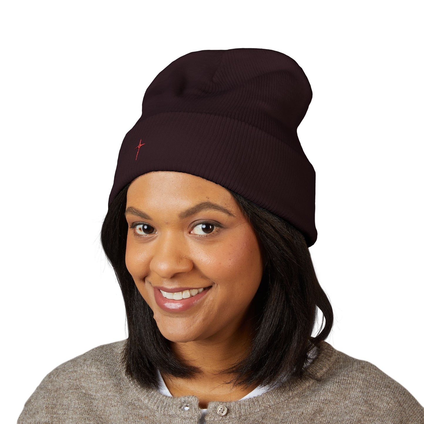 Embroidered Minimal Star Cuffed Beanie — Classic Knit Winter Hat