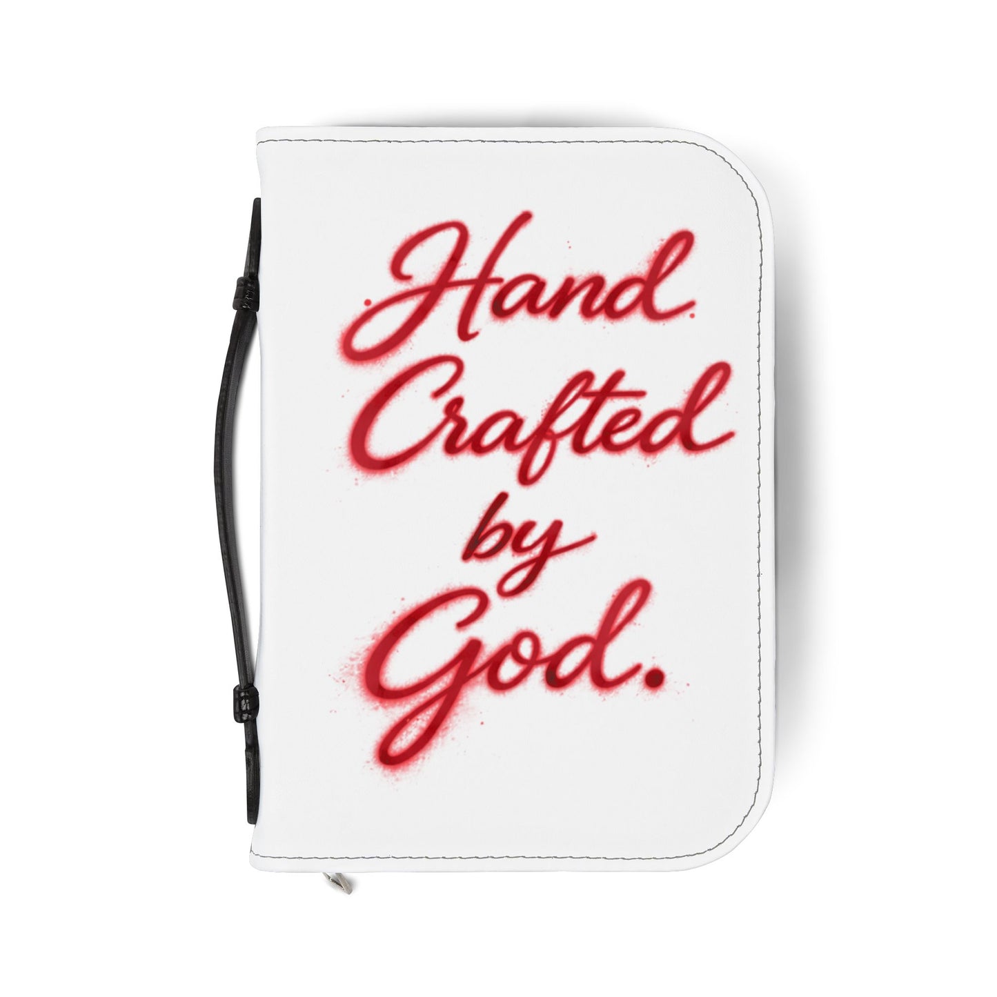 Bible Cover — "Hand Crafted by God" Zippered Bible Case with Red Crown Design