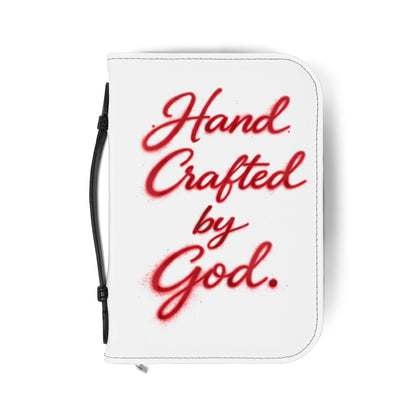 Bible Cover — "Hand Crafted by God" Zippered Bible Case with Red Crown Design
