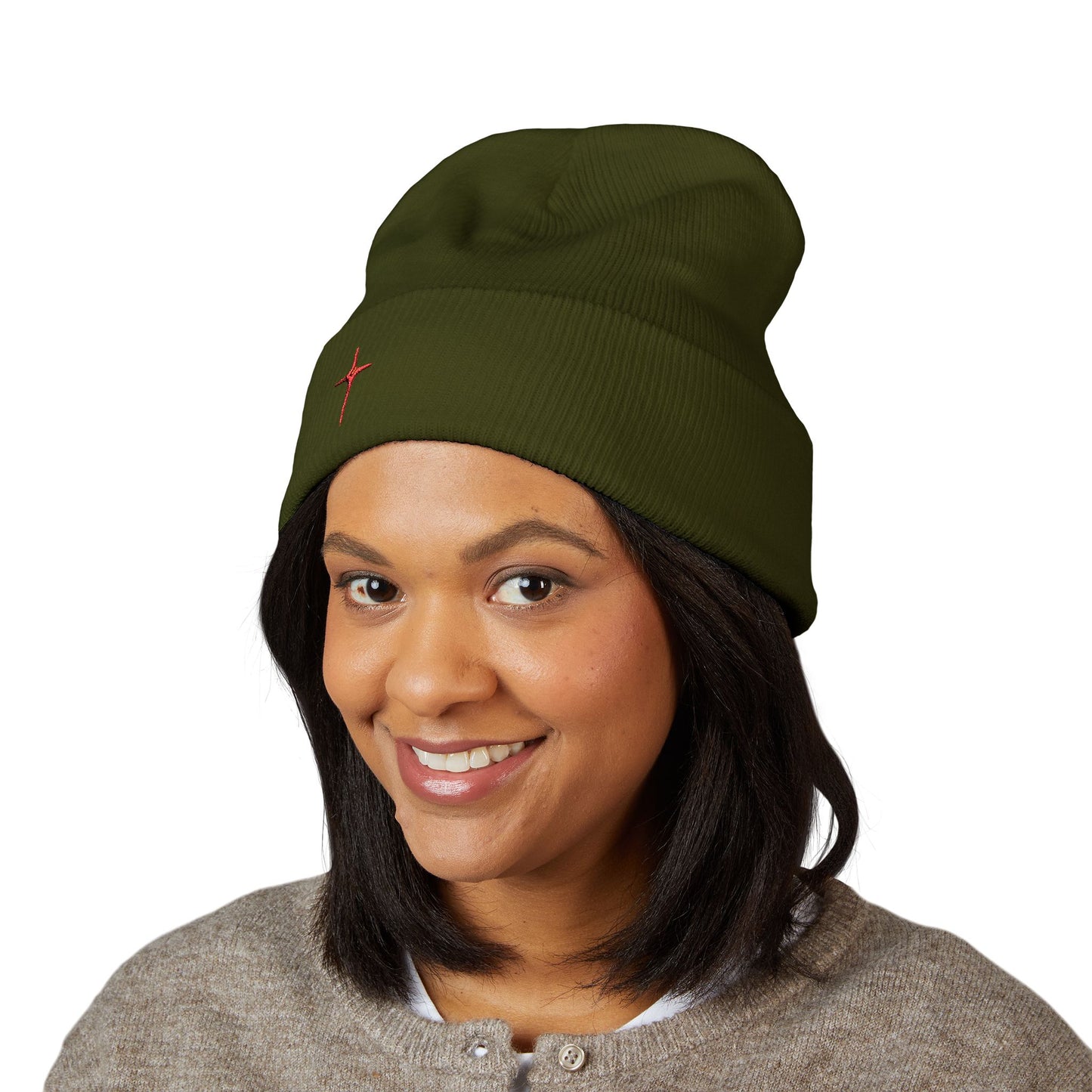 Embroidered Red Star Cuffed Beanie