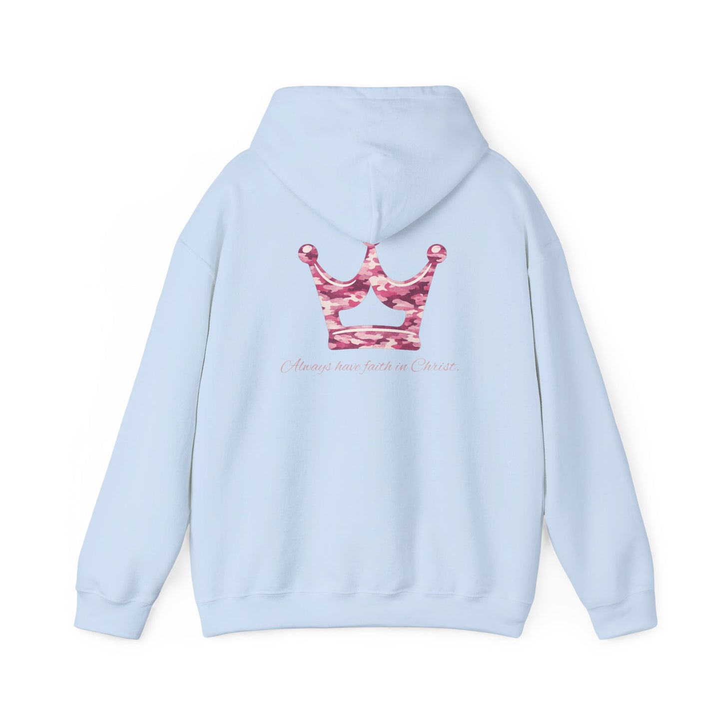 Faith Hoodie — Pink Crown Christian Sweatshirt (Script Faith text)