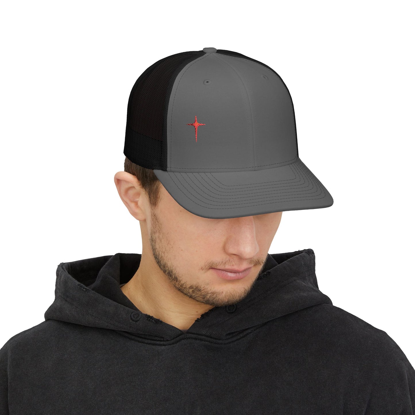 Embroidered Cross Snapback Trucker Hat