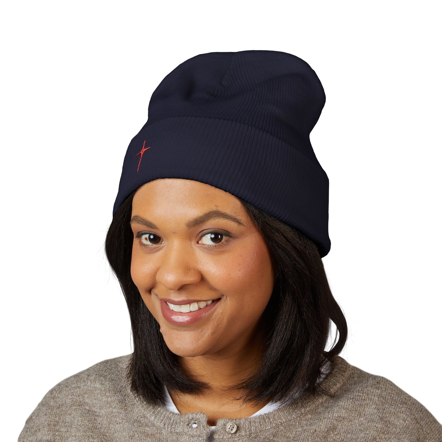 Embroidered Red Star Cuffed Beanie