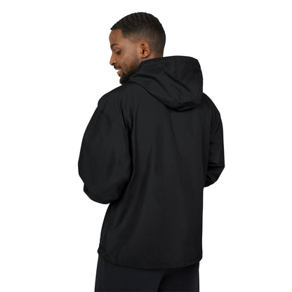 Packable Orange Anorak Jacket — Lightweight Hooded Windbreaker with Small Embroidered Design