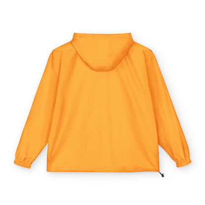 Packable Orange Anorak Jacket — Lightweight Hooded Windbreaker with Small Embroidered Design
