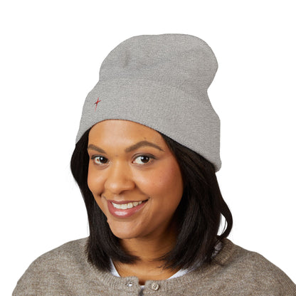 Embroidered Minimal Star Cuffed Beanie — Classic Knit Winter Hat