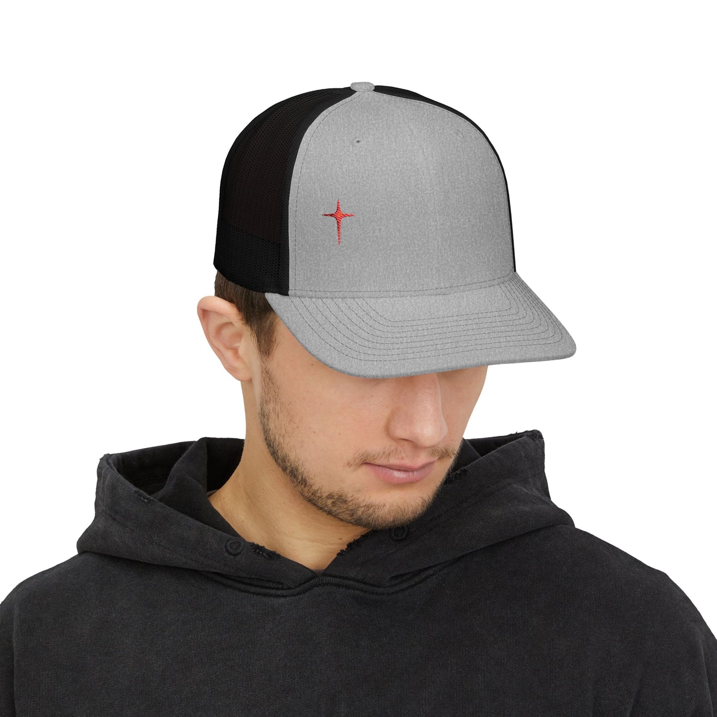 Embroidered Cross Snapback Trucker Hat